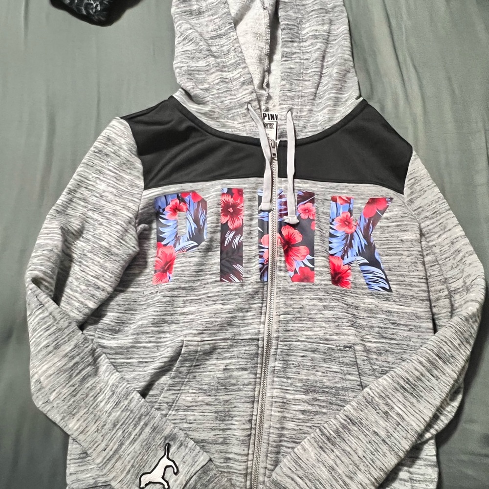 VS Gray and Black Hoodie with Floral Logo